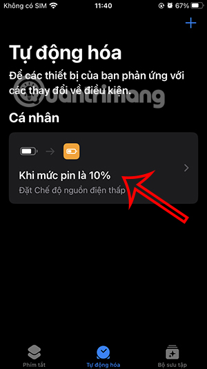 Tác vụ tự động bật nguồn điện thấp iPhone