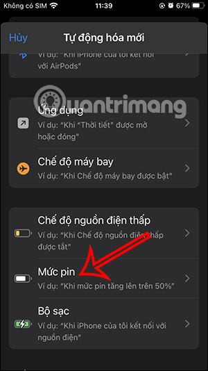Tự động hóa mức pin iPhone