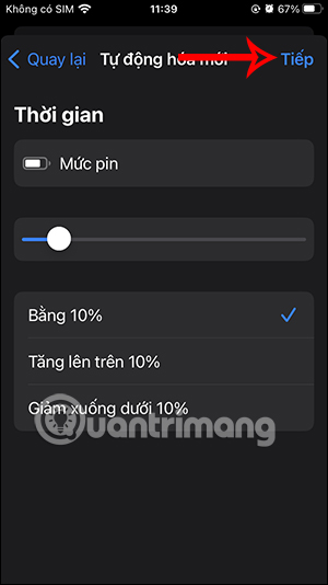 Chỉnh thanh % mức pin iPhone