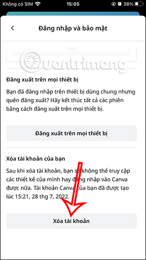 Xóa tài khoản Canva trên điện thoại