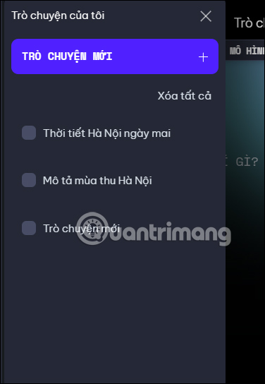 Lịch sử trò chuyện trên Opera Aria