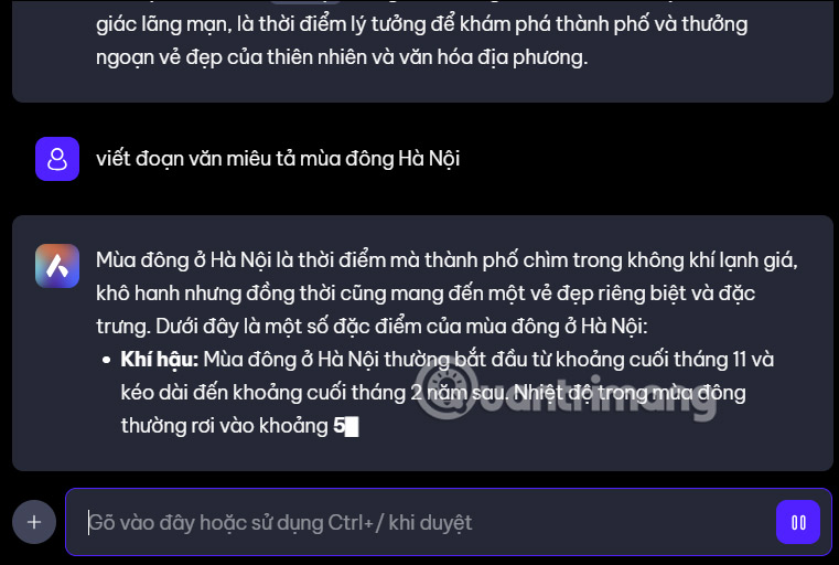 Gửi câu hỏi trên Opera Aria