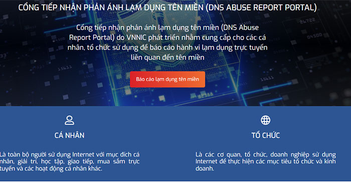 Cổng tiếp nhận phản ánh lạm dụng tên miền
