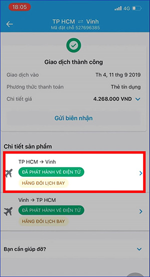 Vé đặt trên Traveloka