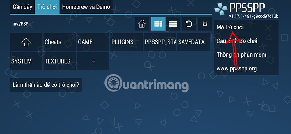 Mở trò chơi PSP trên PPSSPP
