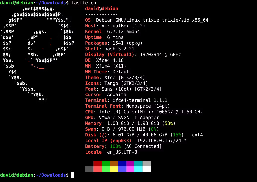 Đầu ra Fastfetch trong Linux Terminal