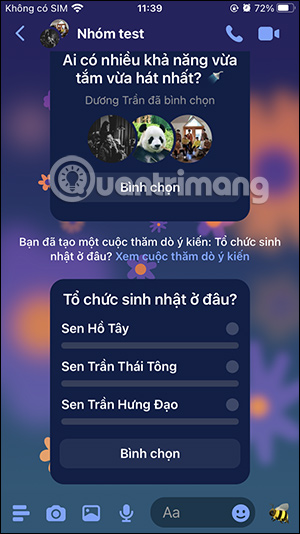 Bảng bình chọn trên Messenger
