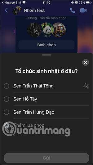Kết quả bình chọn nhóm Messenger
