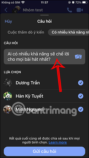 Câu hỏi chọn thành viên nhóm Messenger