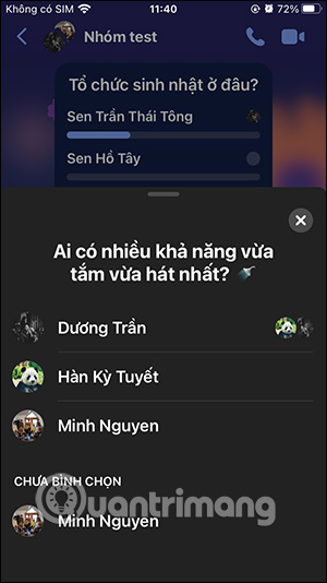 Kết quả bình chọn thành viên