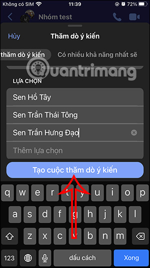 Tạo cuộc thăm dò ý kiến nhóm Messenger