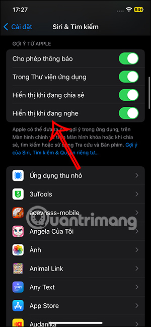 Hiển thị từ Siri khi nghe nhạc