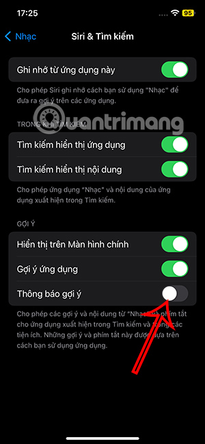 Tắt thông báo gợi ý trên Siri cho ứng dụng Nhạc