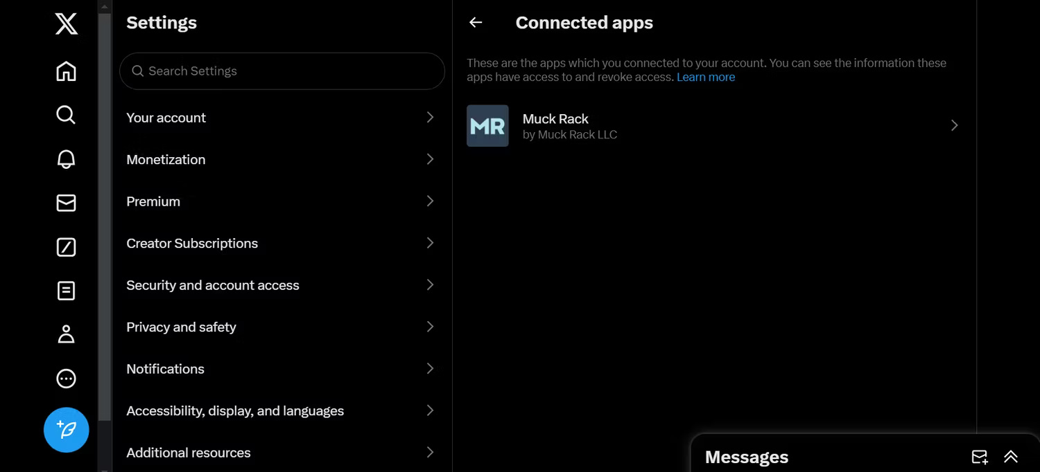 Tab Connected apps trong trang cài đặt X