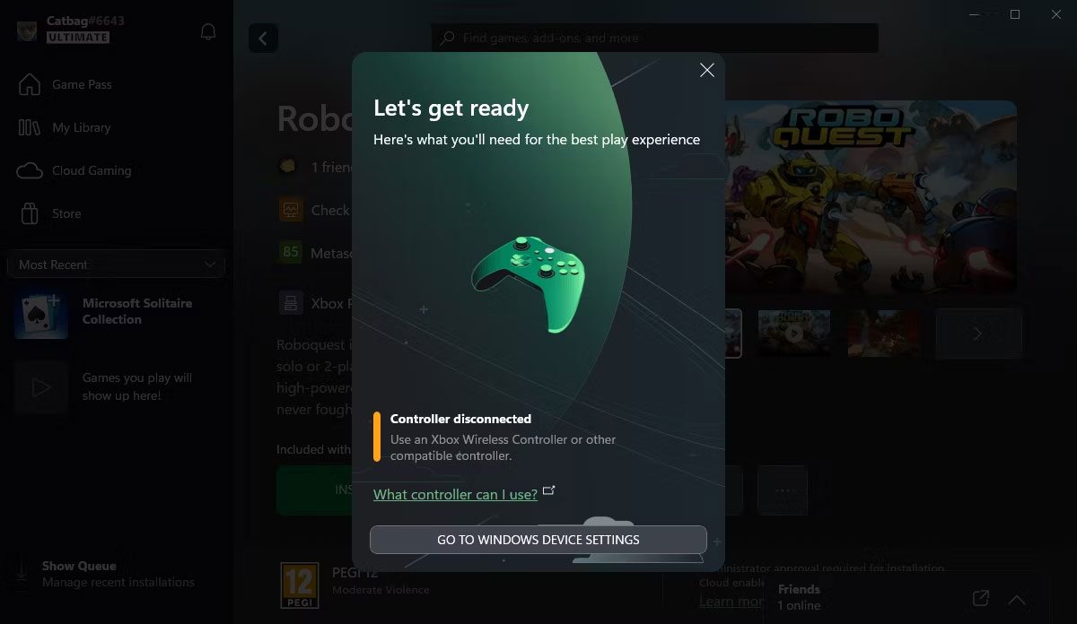 Ứng dụng Xbox yêu cầu tay cầm