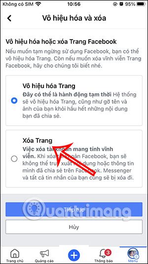 Chọn Xóa Trang