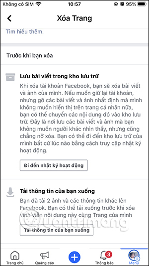 Hỗ trợ khi xóa Trang Facebook