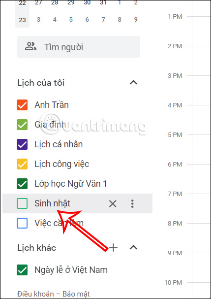 Hiện lịch sinh nhật trong Google Calendar