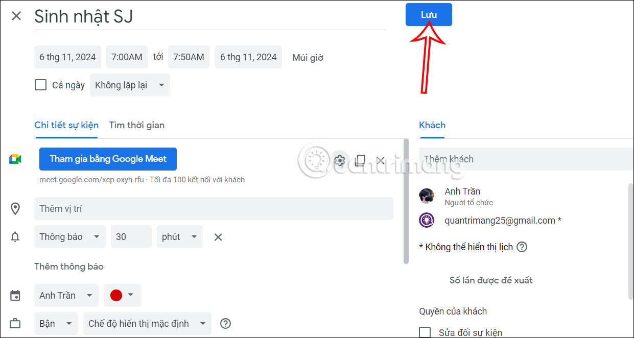 Chỉnh thông tin sinh nhật trong Google Calendar