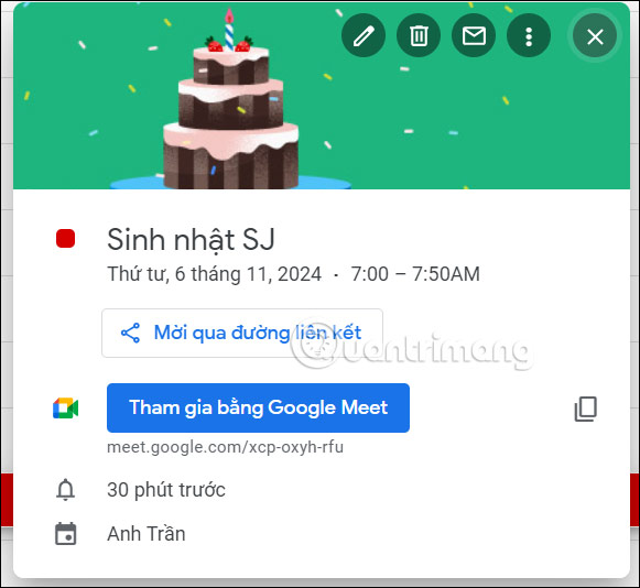 Hiện sinh nhật trong Google Calendar