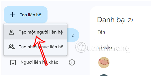 Thêm liên hệ trong Google Danh bạ