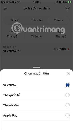 Chọn nguồn tiền VNPAY