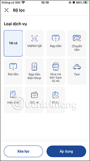 Chọn dịch vụ trên VNPAY