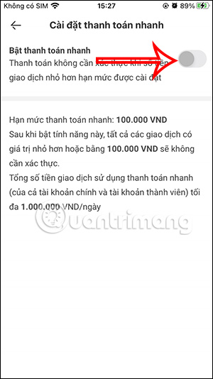Bật thanh toán nhanh trên VNPAY