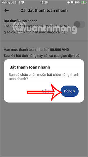 Kích hoạt thanh toán nhanh VNPAY