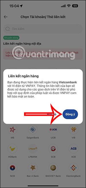 Thực hiện liên kết ngân hàng VNPAY