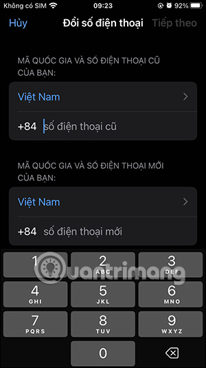 Nhập số điện thoại mới WhatsApp 