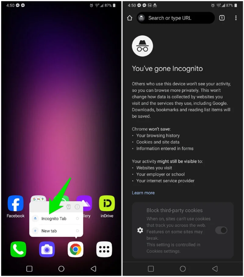 Chế độ ẩn danh Chrome theo mặc định của Android