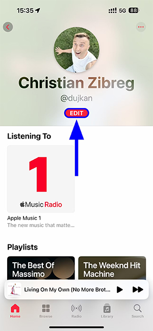 Chỉnh sửa hổ sơ nghe nhạc Apple Music