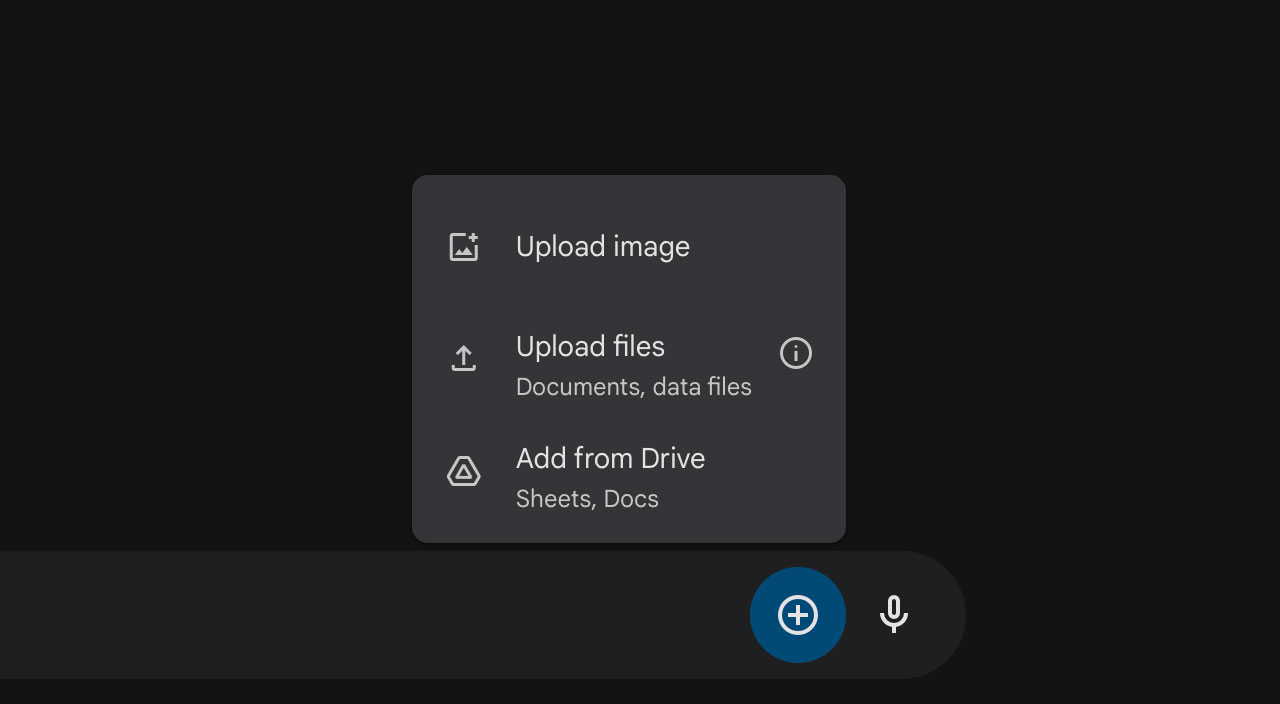 Các tùy chọn upload trong Gemini Advanced