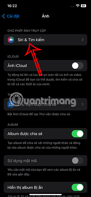 Chỉnh tìm kiếm trong Ảnh