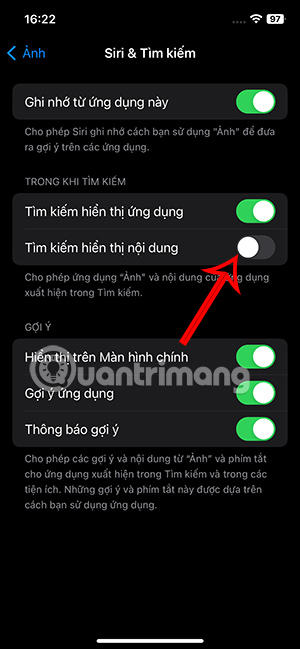 Tắt hiện ảnh trong thanh tìm kiếm Spotlight iPhone