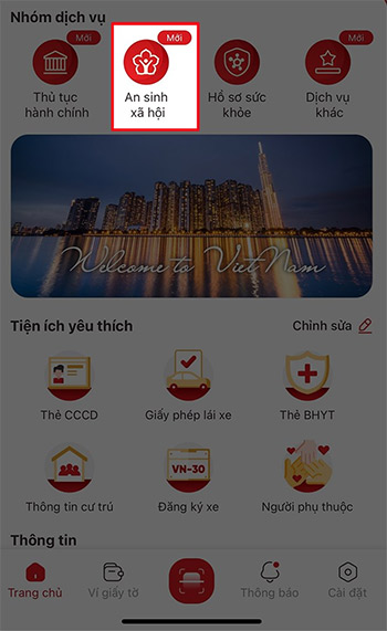 Đăng ký nhận an sinh xã hội trên VNeID