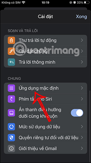 Ứng dụng mặc định trong Gmail
