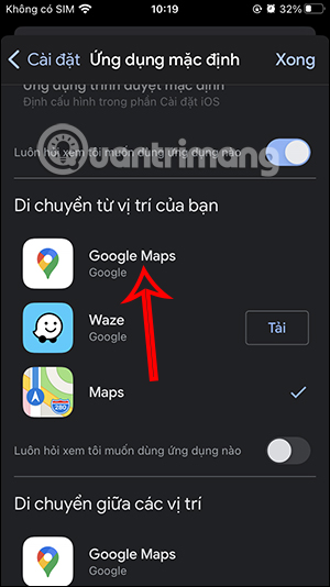 Ứng dụng di chuyển vị trí