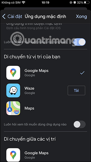 Chọn Gmail mở bản đồ di chuyển