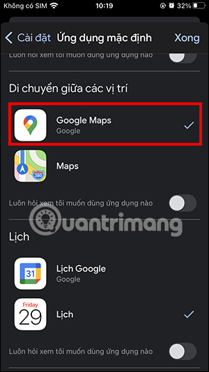 Mở link bản đồ di chuyển bằng Google Maps