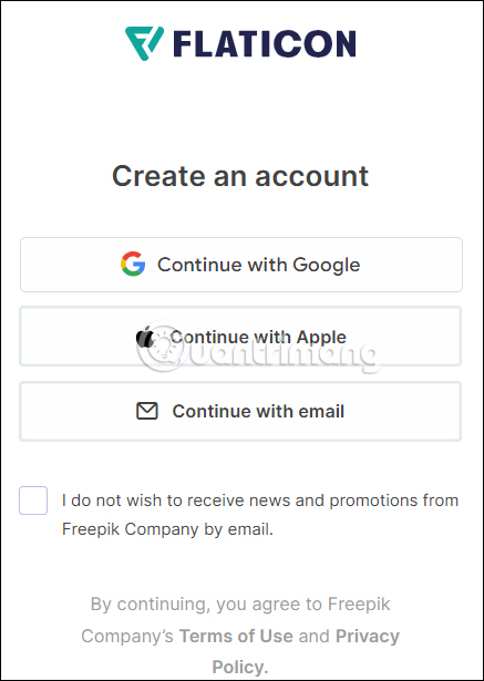 Phương thức tạo tài khoản Flaticon