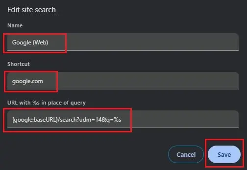 Chỉnh sửa URL công cụ tìm kiếm trong Chrome