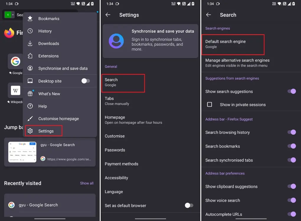 Thay đổi công cụ tìm kiếm trong Firefox Android