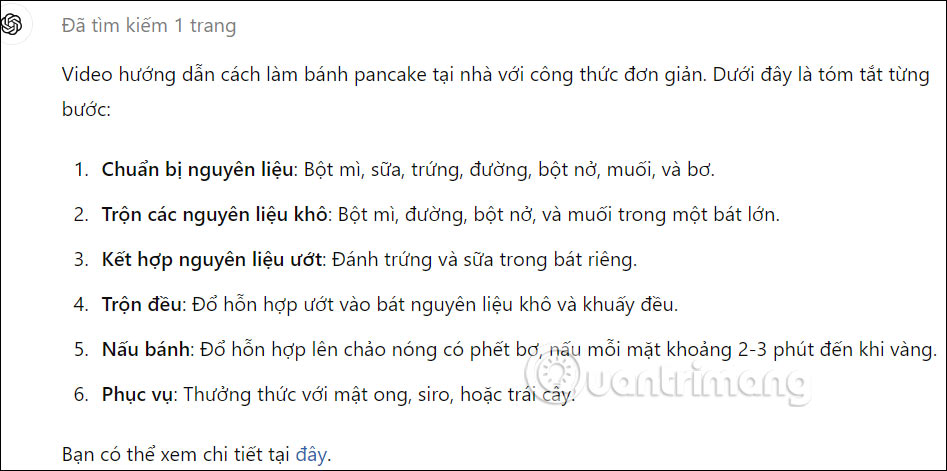 Nội dung từng bước tóm tắt video trên ChatGPT-4o