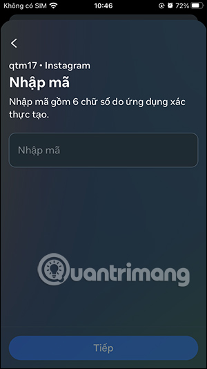 Nhập mã do ứng dụng tạo