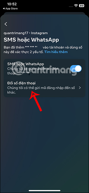 Đổi số điện thoại bảo mật Instagram 2 lớp