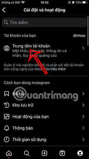 Trung tâm tài khoản Instagram