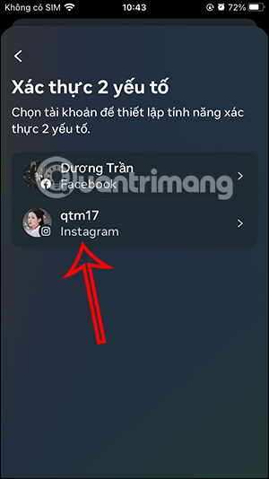 Chọn tài khoản Instagram