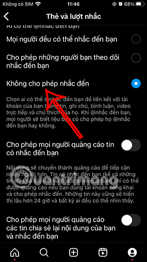 Không nhắc tên tài khoản Instagram của bạn
